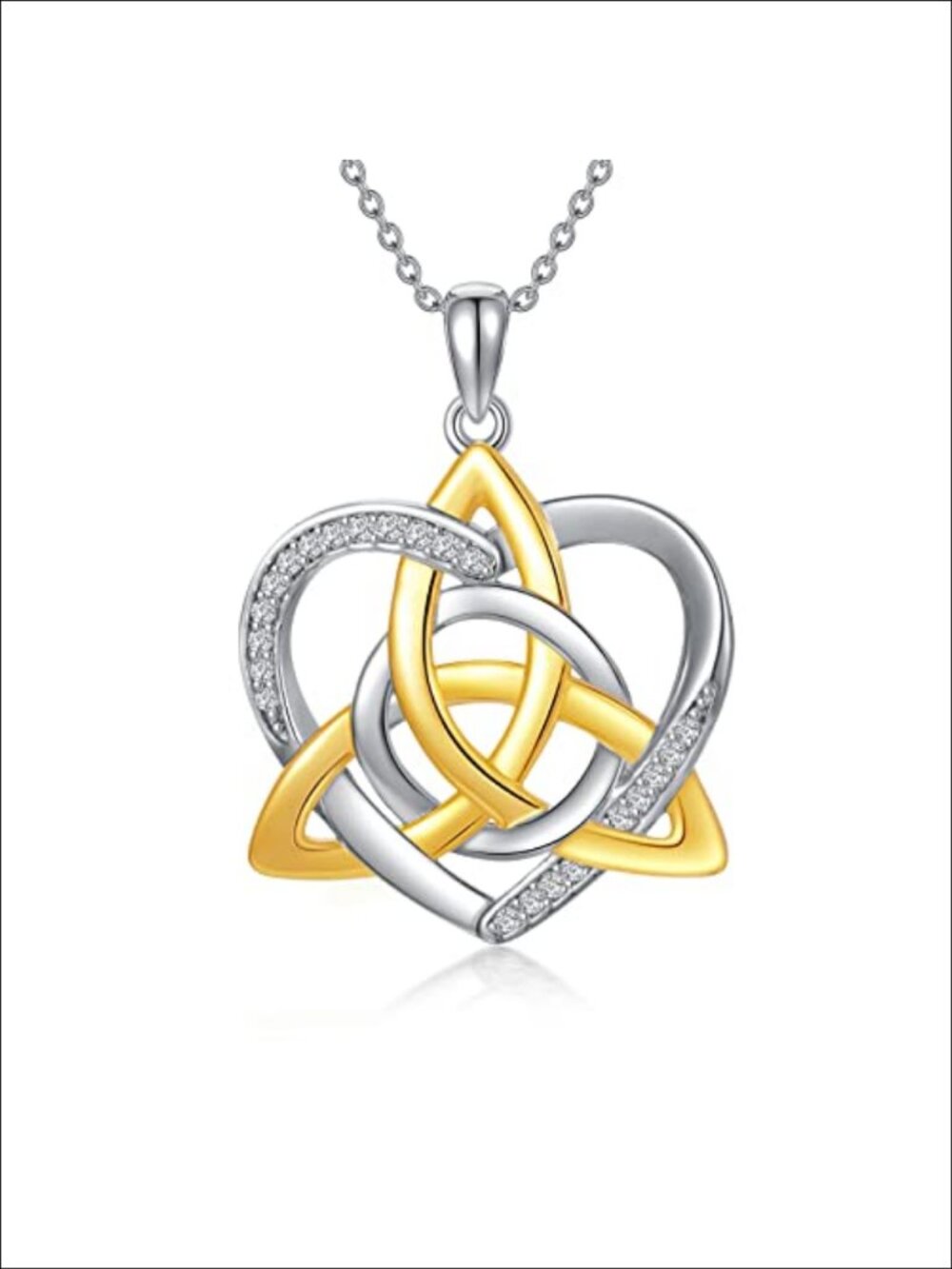 14K Yellow Gold Plated 925 Sterling Silver Natural Diamond Celtic Heart Necklace